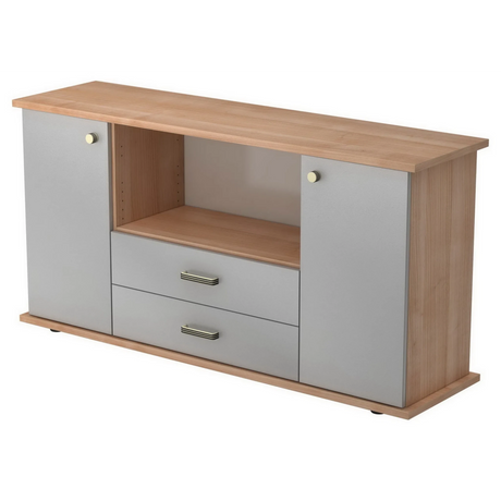 Sideboard KAPA SB in Nussbaum-Optik mit silbernen Fronten, zwei Schubladen und Türen von hjh OFFICE PRO