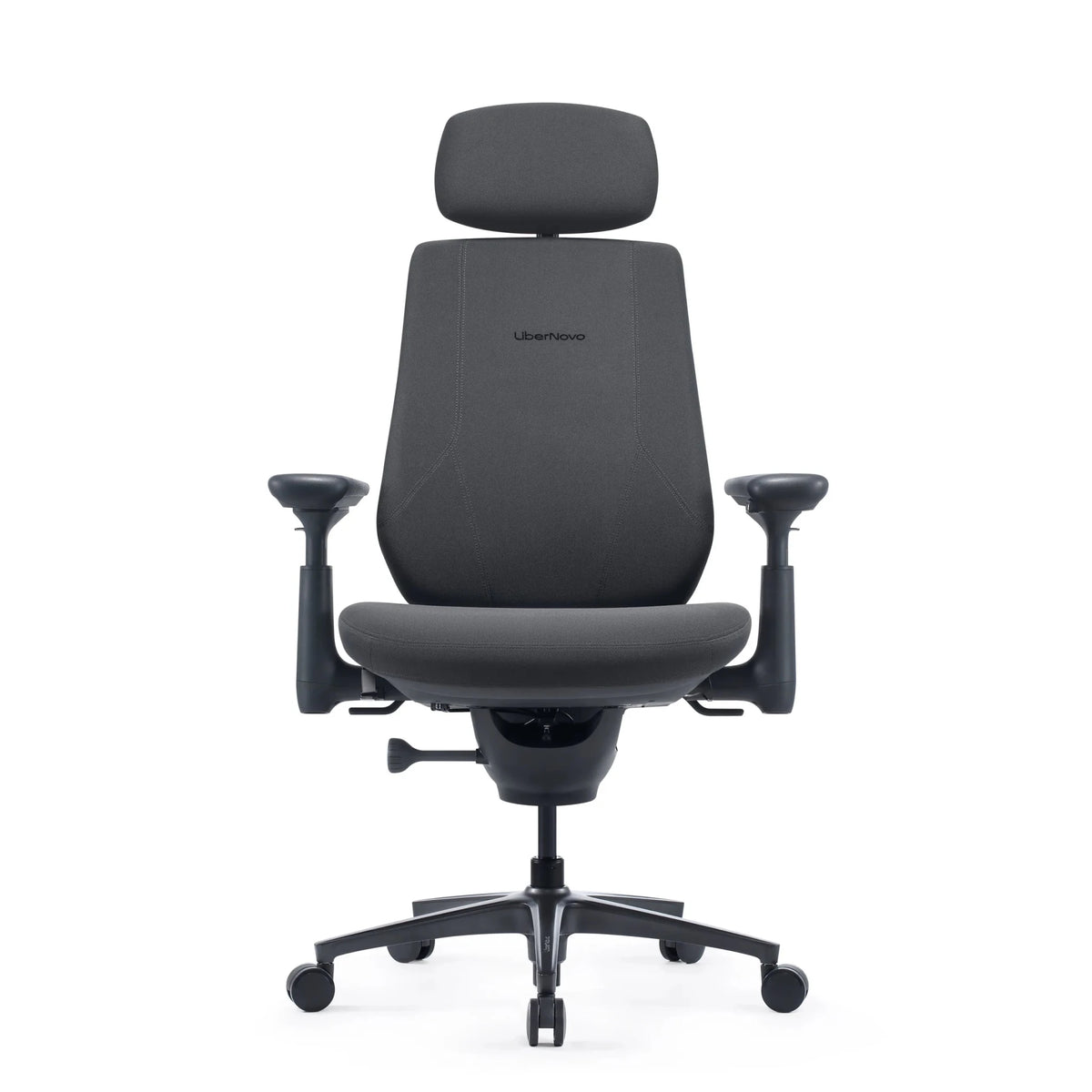 Bürostuhl LiberNovo Maxis Airflow in Graphit mit Kopfstütze, Armlehnen und fünf Rollen von Libernovo