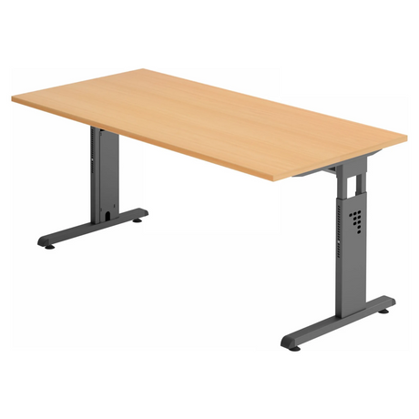 Höhenverstellbarer Schreibtisch MEGA 16 G in Buche mit graphitfarbenem Gestell von hjh OFFICE PRO