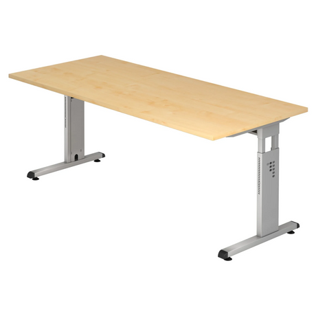 Höhenverstellbarer Schreibtisch MEGA 19 S mit Ahornholz-Platte und silbernem Gestell von hjh OFFICE PRO