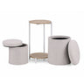 Beistelltisch Nestup 1 in Weiß und Eiche mit integriertem beige stoffbezogenem Hocker von hjh LIVING