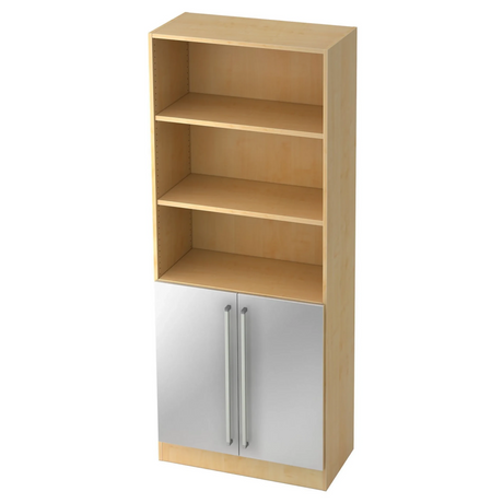 Regalschrank SIGNA G 7700 aus hellem Ahornholz mit silbernen Metalltüren und Griffen von hjh OFFICE PRO