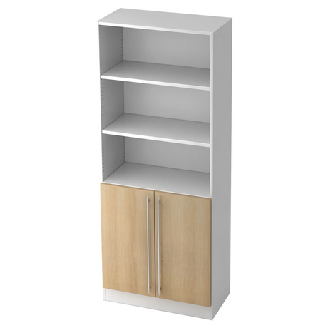 Regal SIGNA G 7700 in Weiß und Eiche mit drei offenen Ablagen und einem zweitürigen Schrank von hjh OFFICE PRO