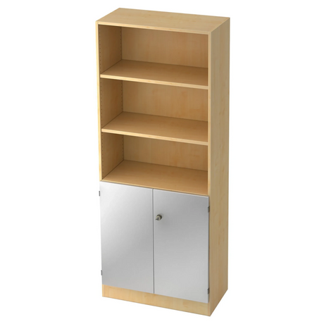 Regalschrank SIGNA K 6770 SG in Ahorn-Optik mit drei offenen Fächern und silbernem Schrankelement von hjh OFFICE PRO