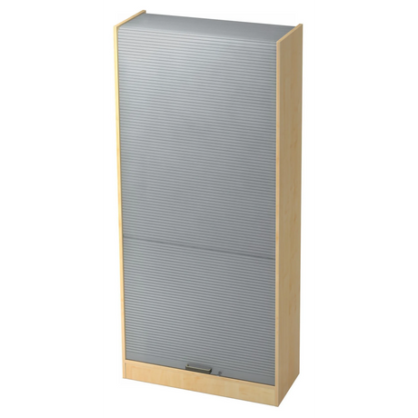 Aktenschrank SIGNA R 90 in Ahorn-Optik mit silbernen Kunststoff-Lamellentüren von hjh OFFICE PRO
