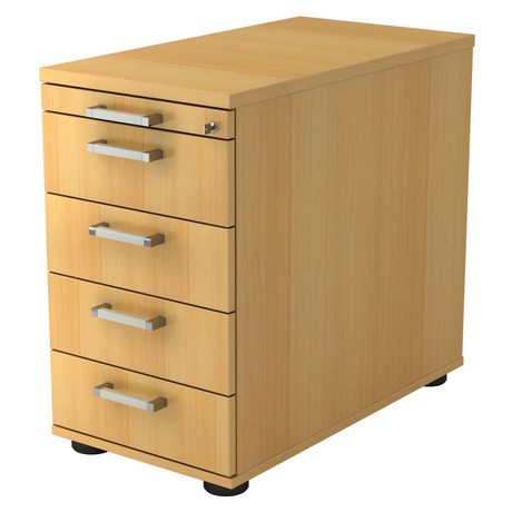 Standcontainer SIGNA SC50 in Buchenoptik mit fünf Schubladen und Chromgriffen von hjh OFFICE PRO