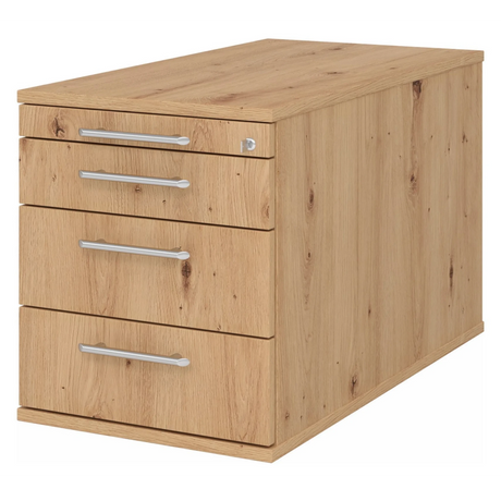 System Rollcontainer SIGNA TC30 in Asteiche mit vier Schubladen und silbernen Relinggriffen von hjh OFFICE PRO