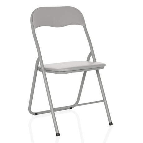 Grauer Klappstuhl TUDELA BASIC mit PVC-Bezug und silbernem Metallgestell von hjh OFFICE
