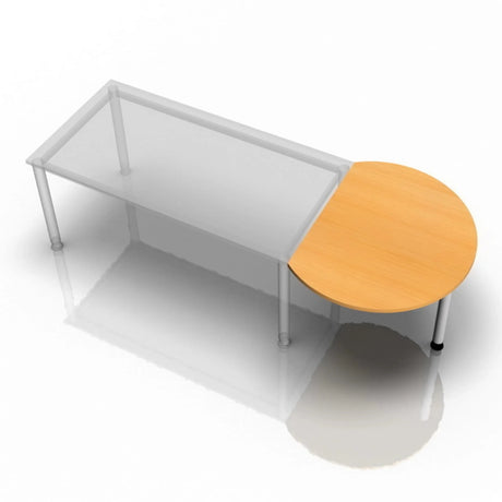 Ansatztisch XBA60 S / XBA80 S mit buchenfarbener, halbkreisförmiger Platte und silbernem Gestell von hjh OFFICE PRO