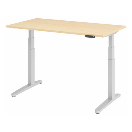 Elektrisch höhenverstellbarer Schreibtisch XBHM 14 SS in Ahorn mit weißem Gestell und Bedienfeld von hjh OFFICE PRO