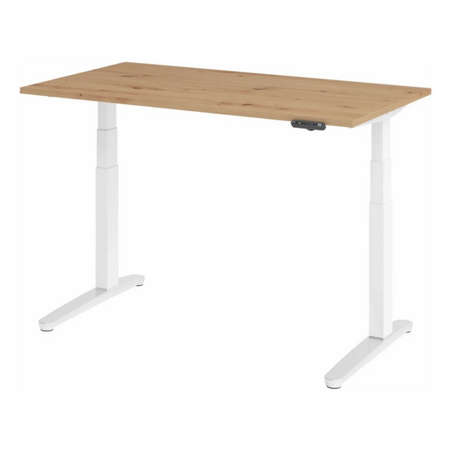 Elektrisch höhenverstellbarer Schreibtisch XBHM 14 WC mit weißem Gestell und Platte in Asteiche von hjh OFFICE PRO