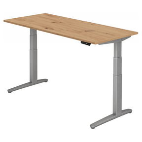 Elektrisch höhenverstellbarer Schreibtisch XBHM 19 SS in Asteiche mit silbernem Gestell von hjh OFFICE PRO