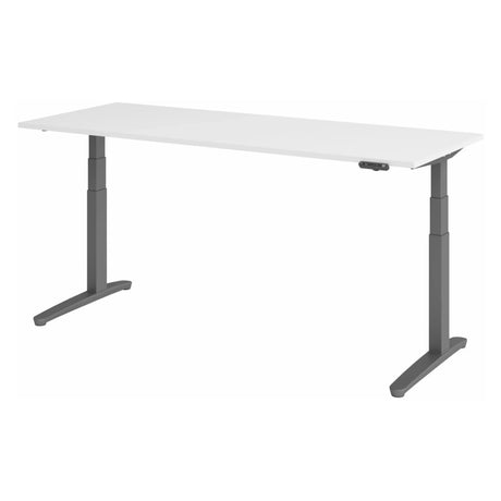 Elektrisch höhenverstellbarer Schreibtisch XBHM 20 GG mit weißer Tischplatte und grauen Tischbeinen von hjh OFFICE PRO
