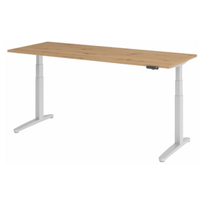 Elektrisch höhenverstellbarer Schreibtisch XBHM 20 SS in Asteiche mit weißem Gestell und Bedienfeld von hjh OFFICE PRO