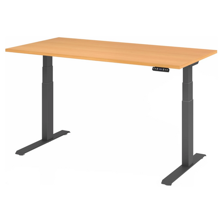 Elektrisch höhenverstellbarer Schreibtisch XDKB 16 G mit buchenfarbener Platte und schwarzem Gestell von hjh OFFICE PRO