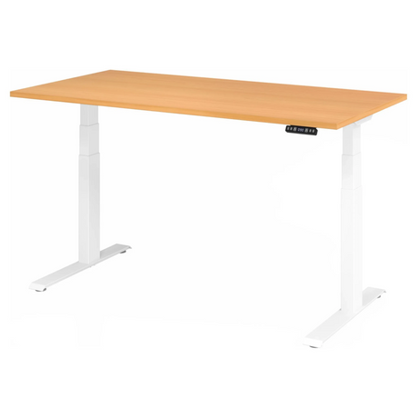 Elektrisch höhenverstellbarer Schreibtisch XDKB 16 W in Buche mit weißem Gestell von hjh OFFICE PRO