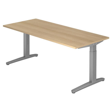 Höhenverstellbarer Schreibtisch XTRA XB 19 SS in Eicheoptik mit grauen T-Fuß-Beinen von hjh OFFICE PRO
