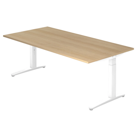 Höhenverstellbarer Schreibtisch XTRA XB 2E WW in Eiche-Optik mit weißem Gestell von hjh OFFICE PRO