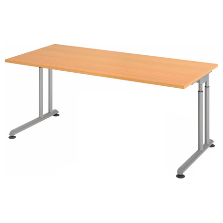 Höhenverstellbarer Schreibtisch ZENO 19 S in Buche mit silbernen Metallbeinen von hjh OFFICE PRO